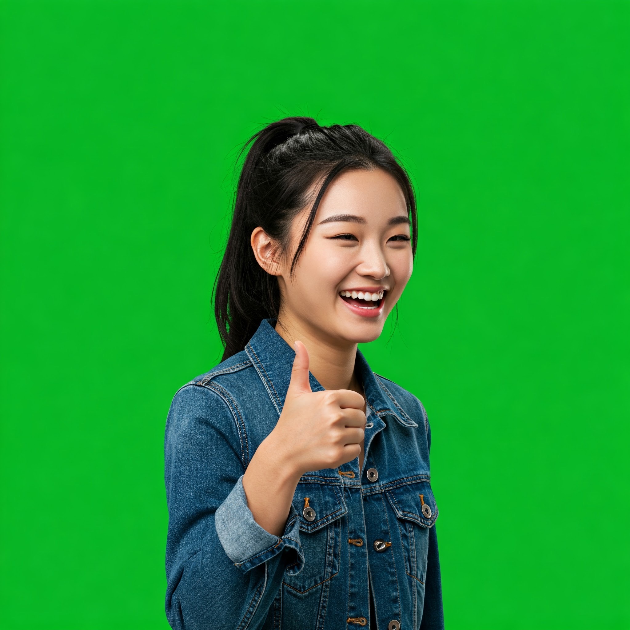 photo of Happy Young Woman Giving Thumbs Up Against Green Screen